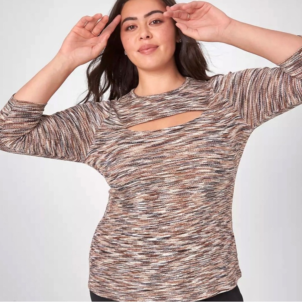 Lane‎ Bryant Dyed Marled Pattern Knit Cutout Long Sleeve Women's Plus Size 18/20